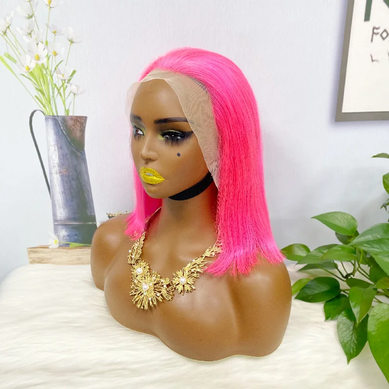 13*4 BoB Wig Straight  Wigs Color Pink 200% Density