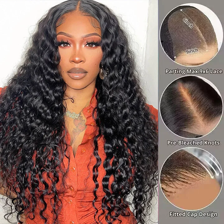 9×6 HD Pre Cut Lace Wigs Pre-Bleached Knots Loose Deep Wave Glueless Wigs