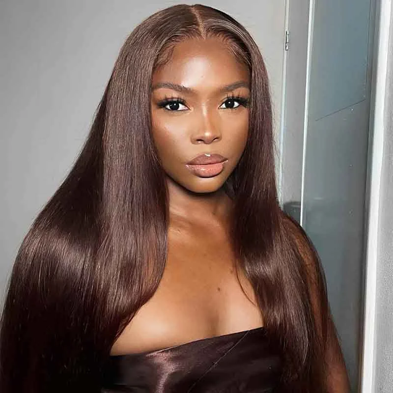 Alibonnie #4 Dark Brown Colored Full Lace Wigs Straight Hair Chocolate Brown Wigs 250% Density