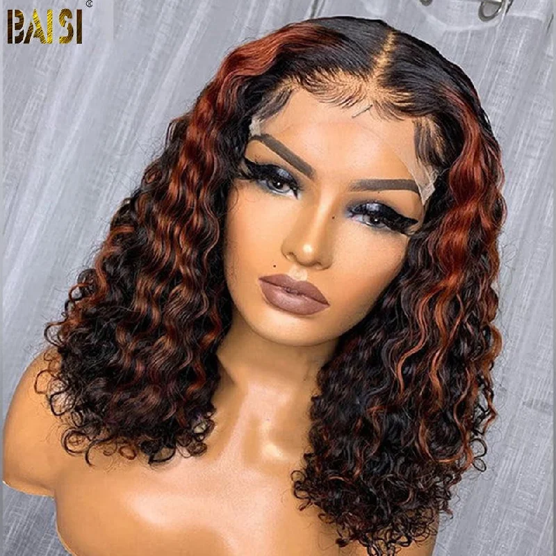 BAISI Highlight Curly Bob Cut Skin Melted Lace Wig