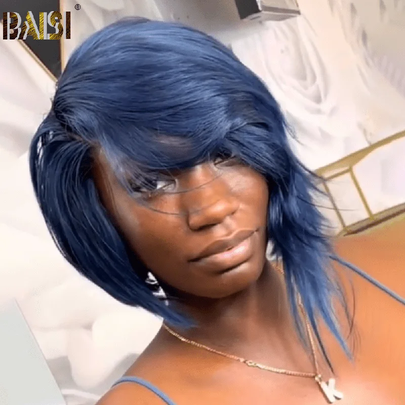 BAISI Sexy Side Part Grey Blue Short BOB Wig