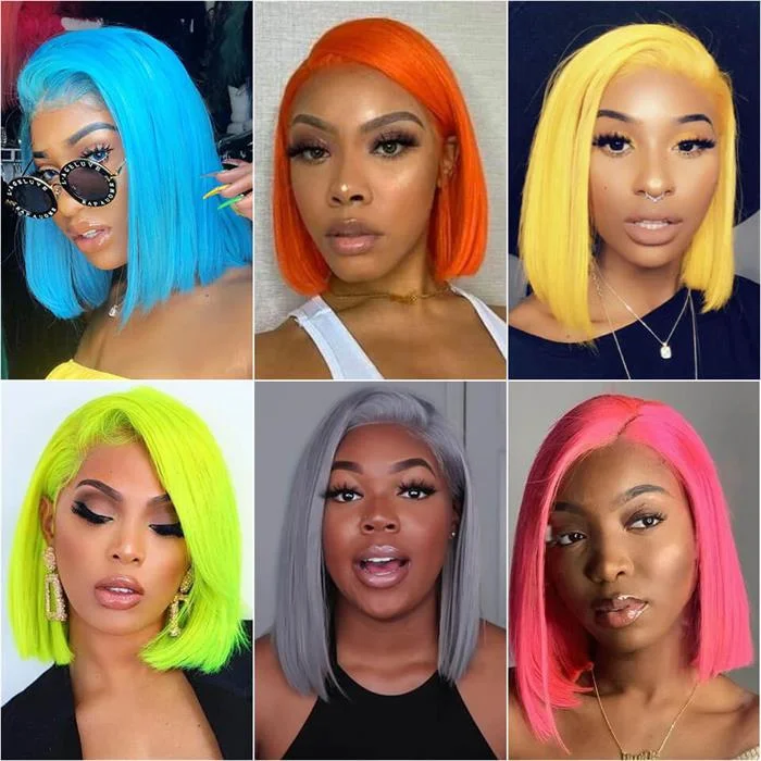 Colored Straight Hair Bob Wig Short 13x4 HD Lace Human Hair Wigs Pre-Plucked Hairline