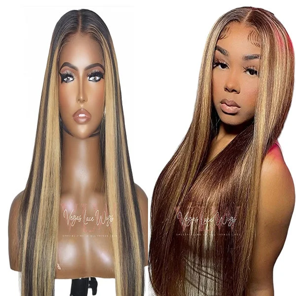 HD Invisible Lace Straight Wig with Blonde Highlights