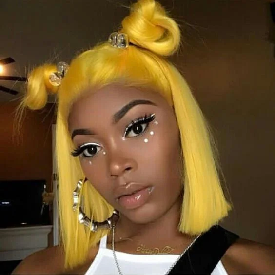 Msbeauty Mermaid Yellow Lace Front Bob Wig Brazilian Lace Front 2019 Summer Wig Trendy Color