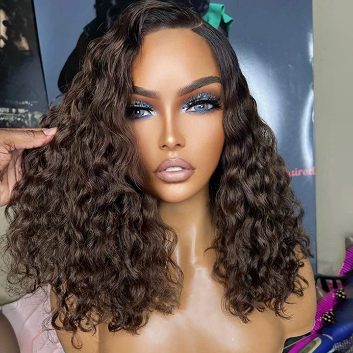 Ombre Dark Brown Color Pre Cut Lace Deep Curly 5x5 Lace Human Hair Wig Glueless Wig