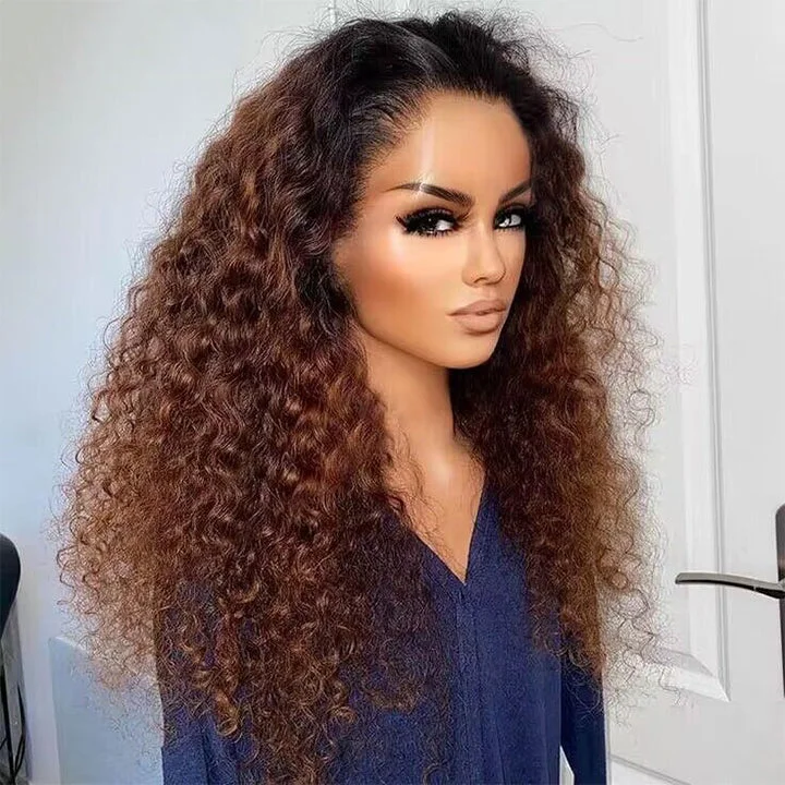 Pre-bleached Pre Cut 9x6 Lace Ombre Chocolate Brown Deep Curly Glueless Pre-plucked Wig