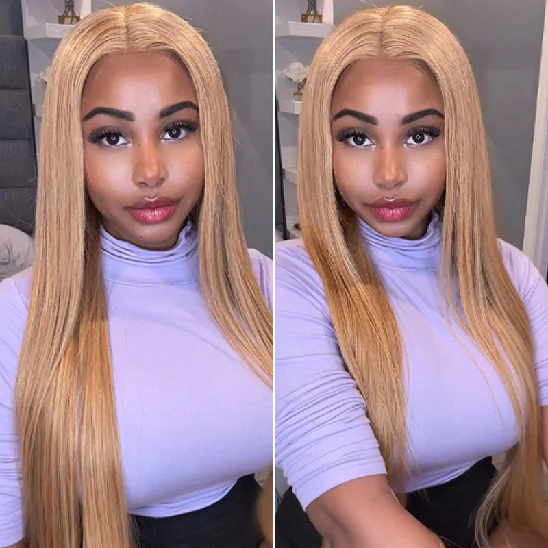 Straight Hair Pre Cut 8x5 HD Lace Closure Wig Honey Blonde Colored Wigs Human Hair