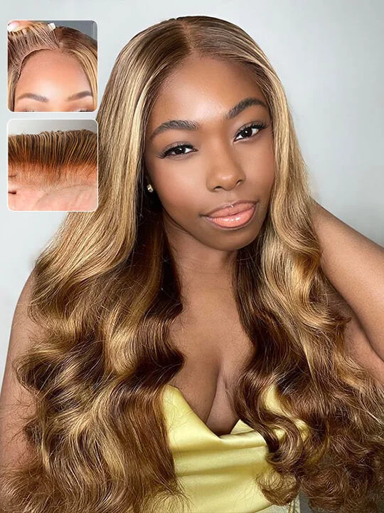 [Influencer] 24inch Highlight Wig 3D Body Wave Bleached Knots With Elastic Band