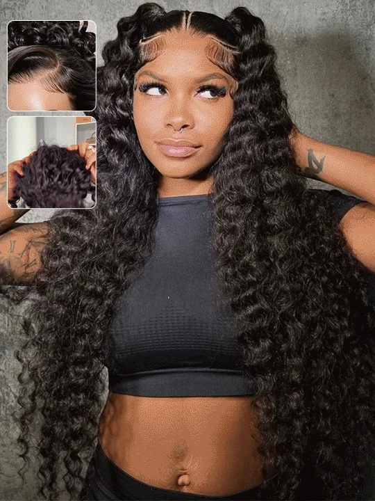 Kisslove Invisi-Drawstring Cap 360 Lace Wig Deep Wave Glueless Human Hair Wigs