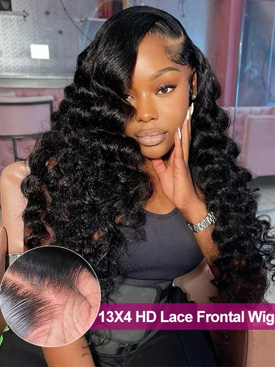 Bleached Knots Loose Deep Wave 13x4 HD Lace Frontal Wigs Crimped Human Hair