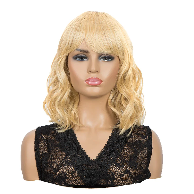 NOBLE Synthetic Non Lace Wig|Natural Wave 12 inches Short Curly BOB Hair Wigs | Honey Blonde Wig GEMMA