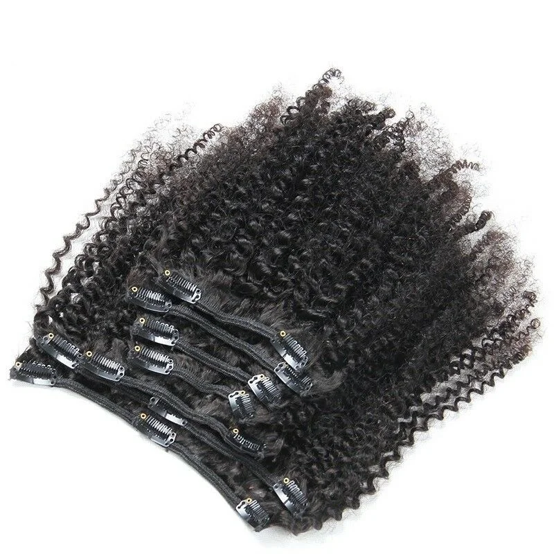 Luxury Brazilian Clip In Kinky Curly Virgin Human Hair Extensions 7pcs 120g