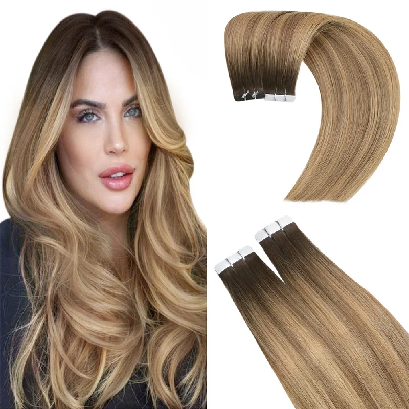 [Sale]Moresoo Virgin Tape In Hair Extensions 100% Brazilian Human Highlight Hair (#2/4/27)