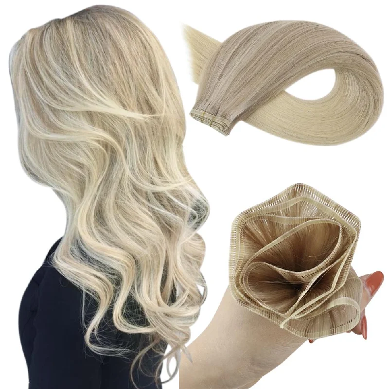 [US]Moresoo Virgin Sew In Flat Silk Weft Hair Extensions Balayage Blonde Color(#18/22/60)