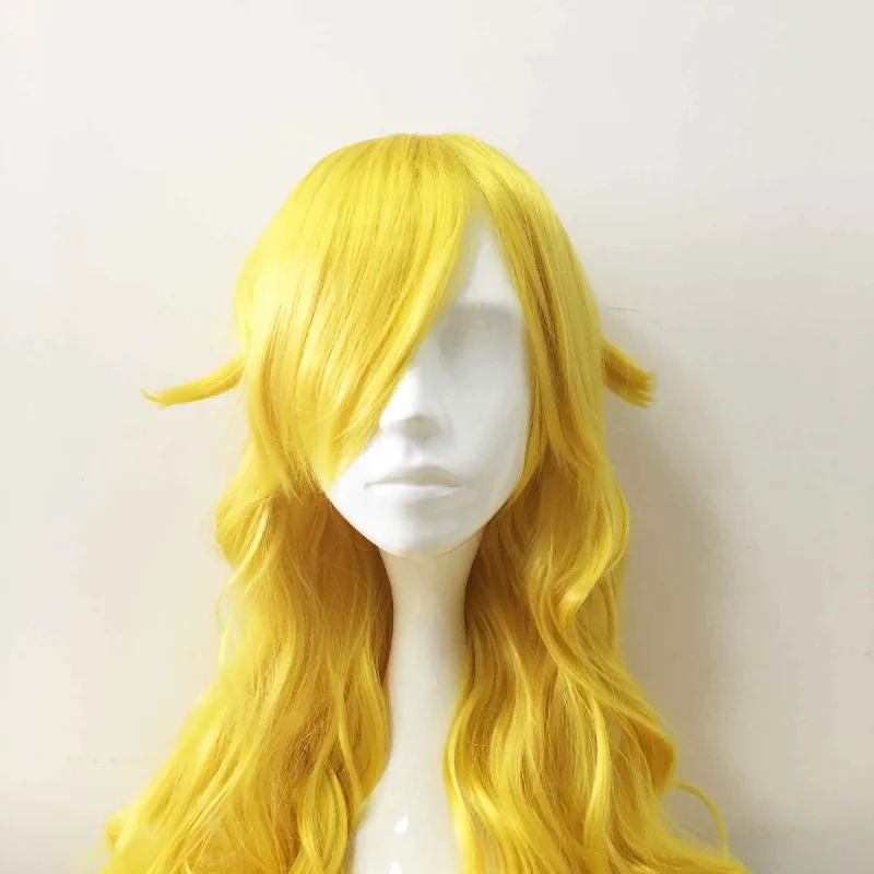 Women Yellow Long Curly Side Swept Bangs Cosplay Wig