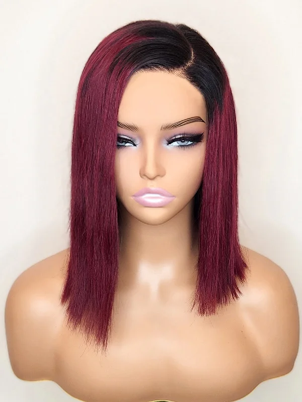 Ombre Ruby Red 5x5 HD Pre-Cut Lace Glueless Bob Style Wig 10-12"