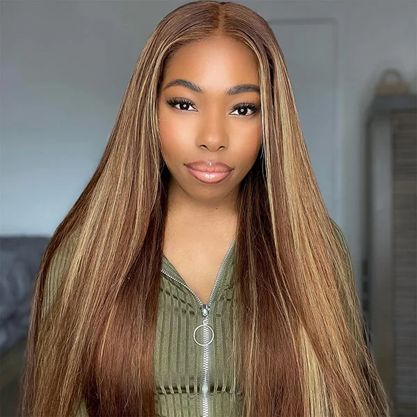 Straight HD Lace Closure Wig P4/27 Highlight Wigs Human Hair Glueless Wig Pre cut Wear & Go Wigs